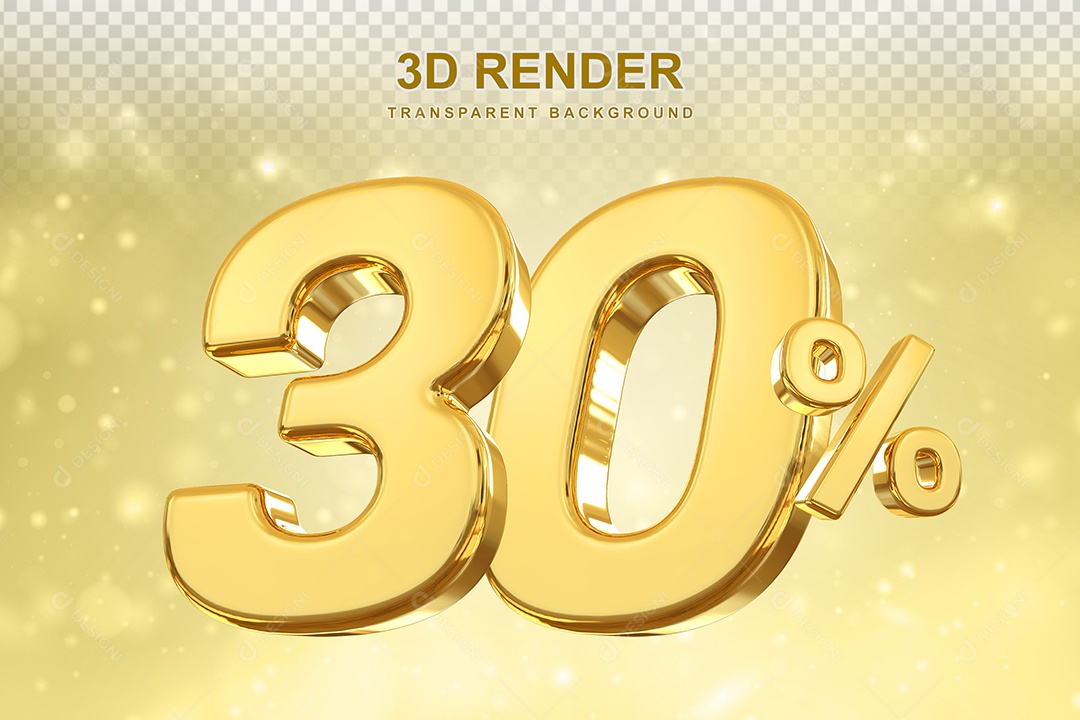 Número de Desconto 30% Elemento 3D Dourado para Composição PSD