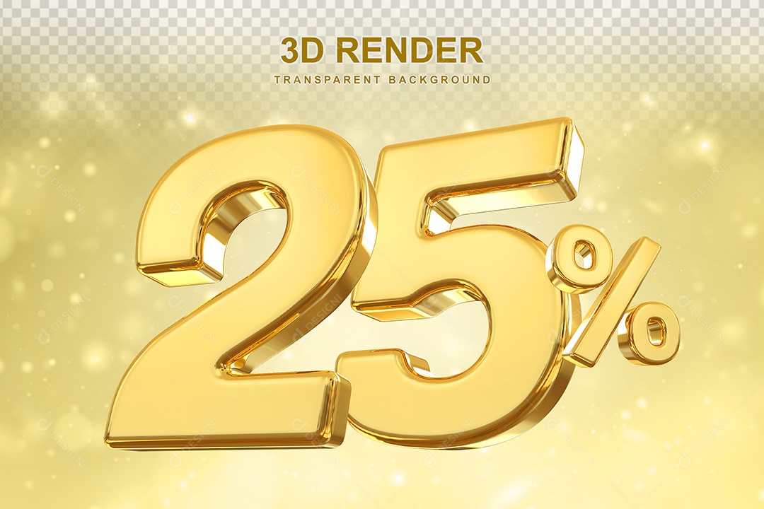 Número de Desconto 25% Elemento 3D Dourado para Composição PSD
