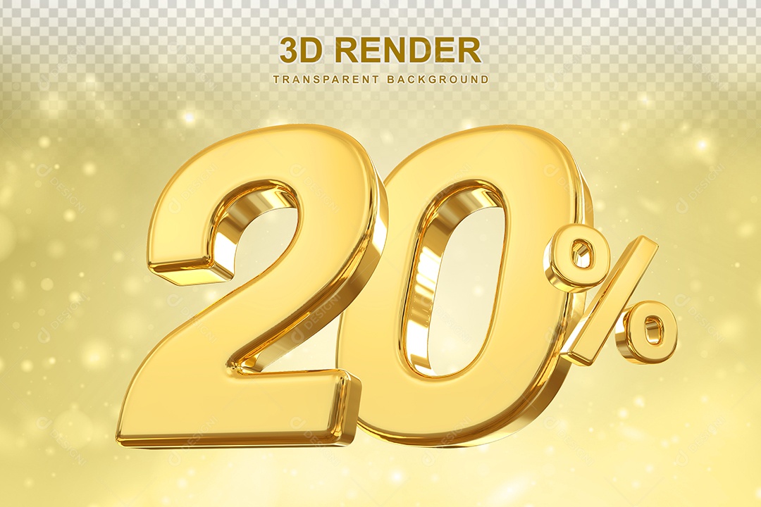 Número de Desconto 20% Elemento 3D Dourado para Composição PSD