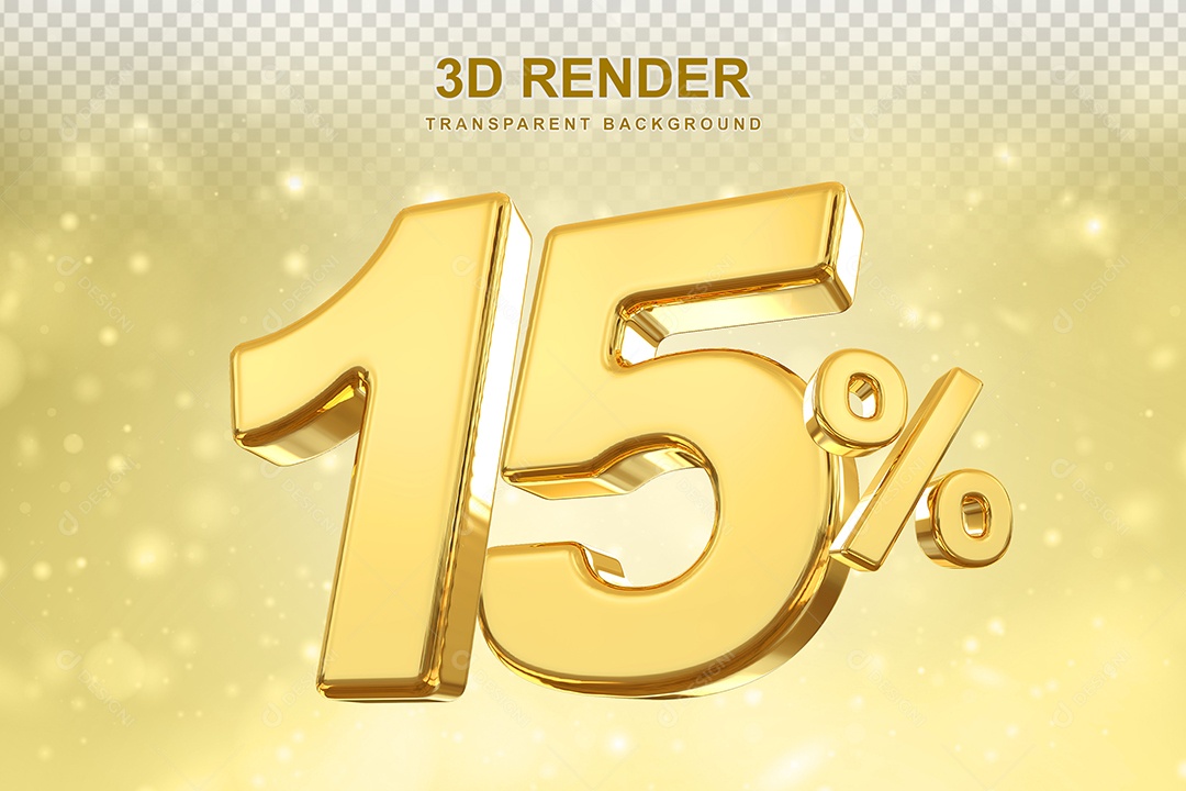 Número de Desconto 15% Elemento 3D Dourado para Composição PSD