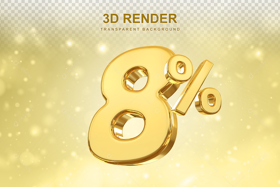 Número de Desconto 8% Elemento 3D Dourado para Composição PSD