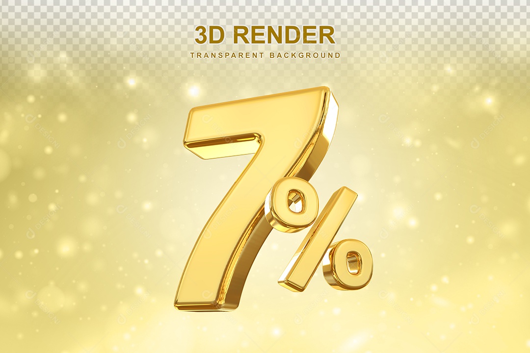 Número de Desconto 7% Elemento 3D Dourado para Composição PSD