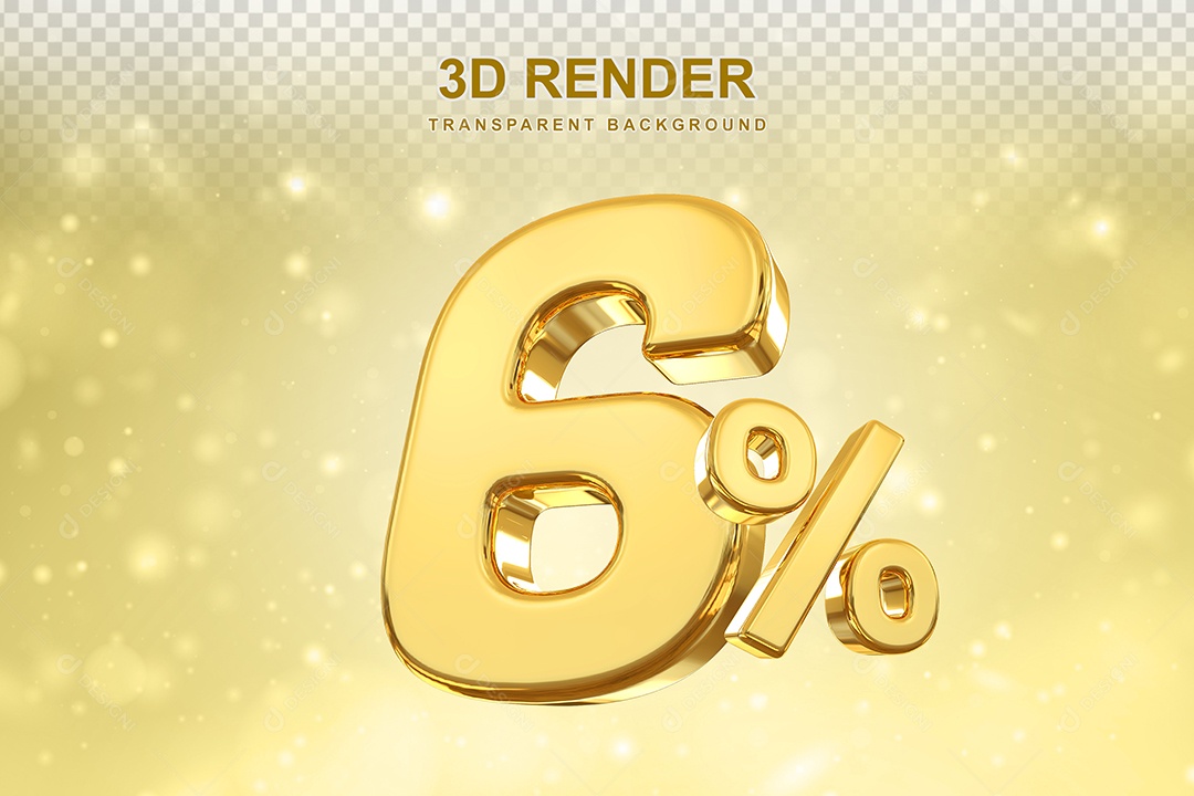 Número de Desconto 6% Elemento 3D Dourado para Composição PSD