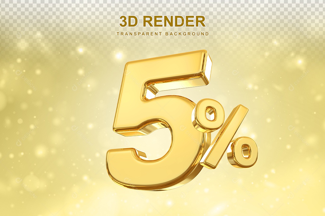 Número de Desconto 5% Elemento 3D Dourado para Composição PSD