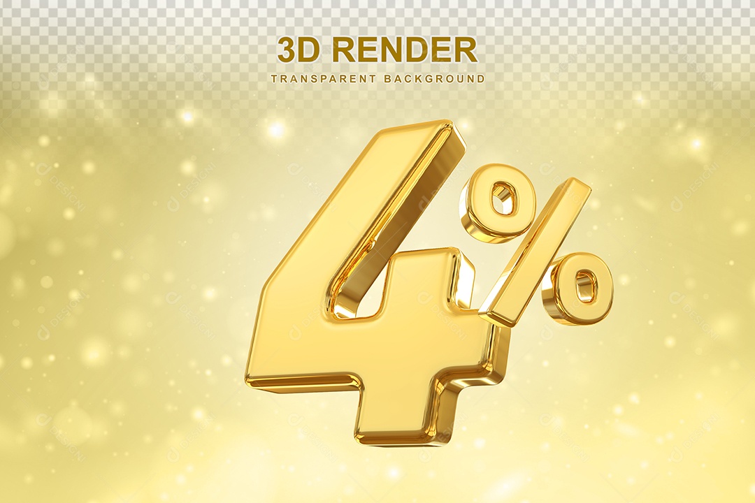 Número de Desconto 4% Elemento 3D Dourado para Composição PSD