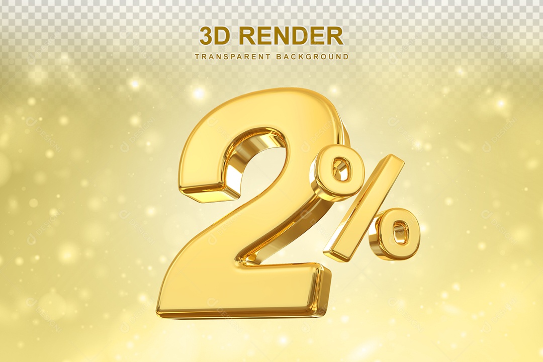 Número de Desconto 2% Elemento 3D Dourado para Composição PSD