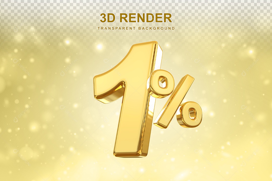 Número de Desconto 1% Elemento 3D Dourado para Composição PSD