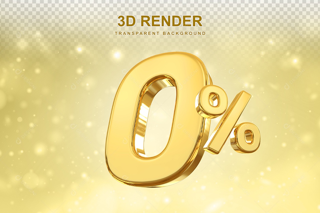 Número de Desconto 0% Elemento 3D Dourado para Composição PSD