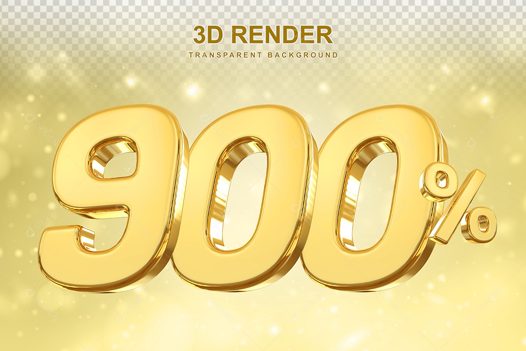 Número de Desconto 900% Elemento 3D Dourado para Composição PSD