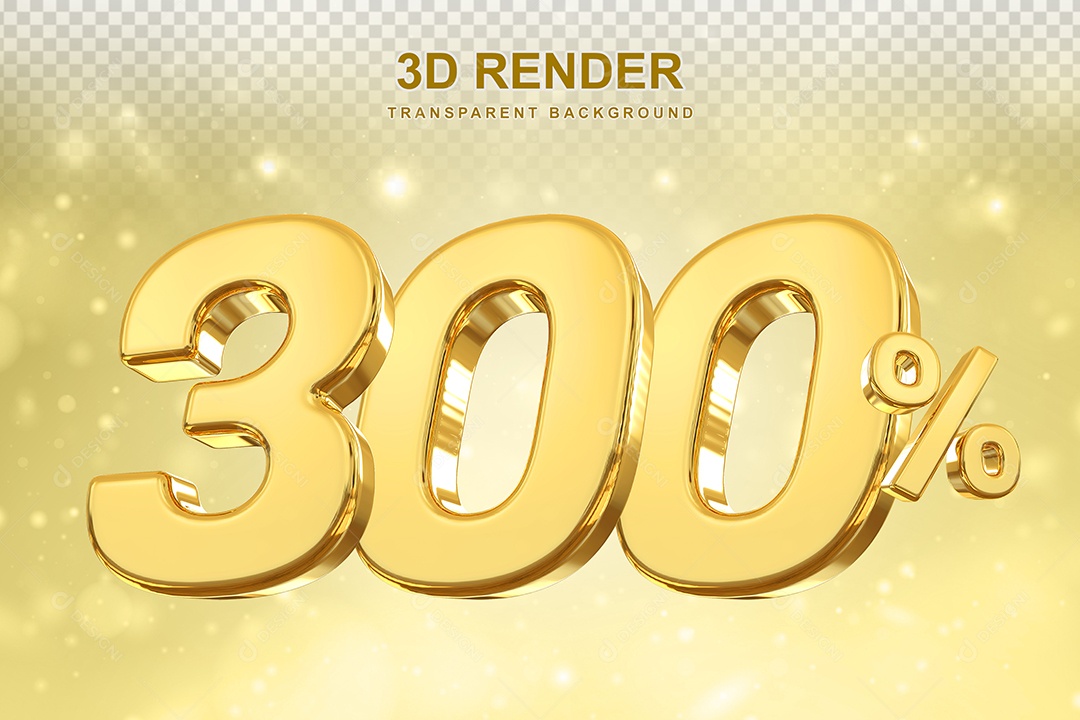 Número de Desconto 300% Elemento 3D Dourado para Composição PSD