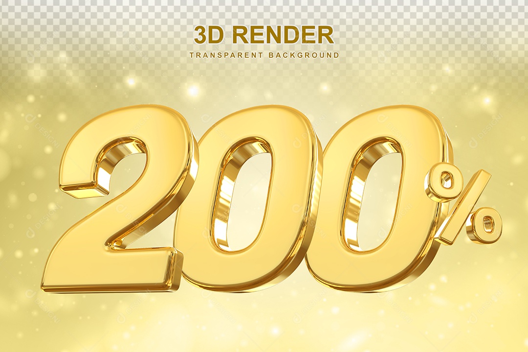 Número de Desconto 200% Elemento 3D Dourado para Composição PSD