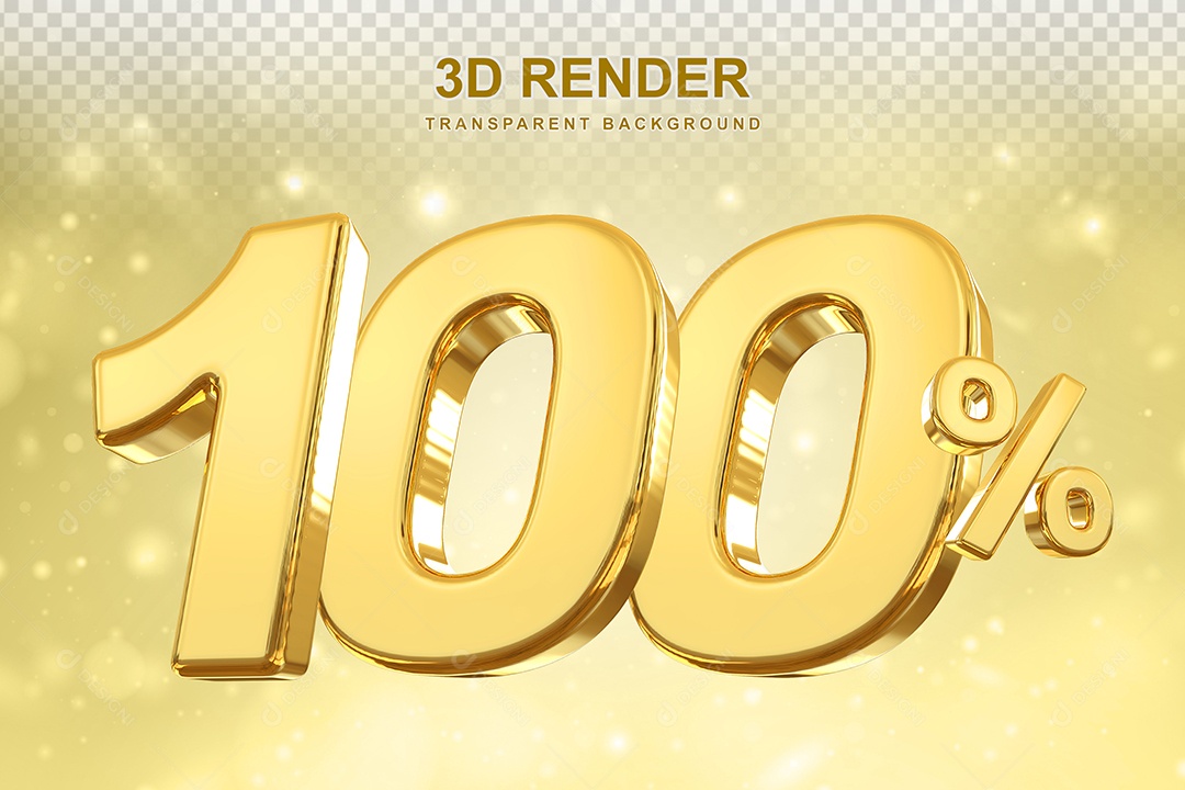 Número de Desconto 100% Elemento 3D Dourado para Composição PSD