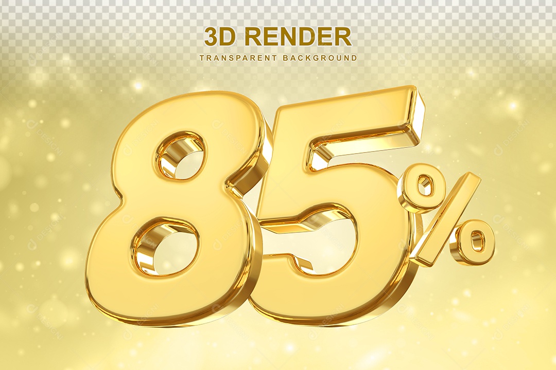 Número de Desconto 85% Elemento 3D Dourado para Composição PSD