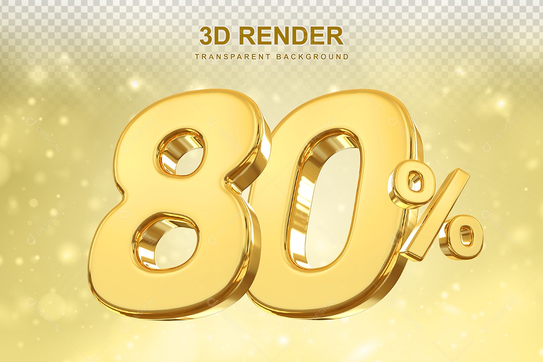 Número de Desconto 80% Elemento 3D Dourado para Composição PSD