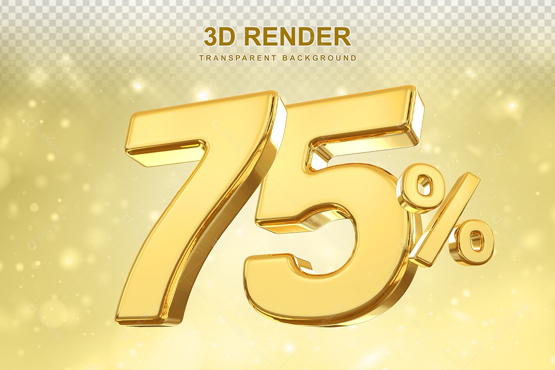 Número de Desconto 75% Elemento 3D Dourado para Composição PSD
