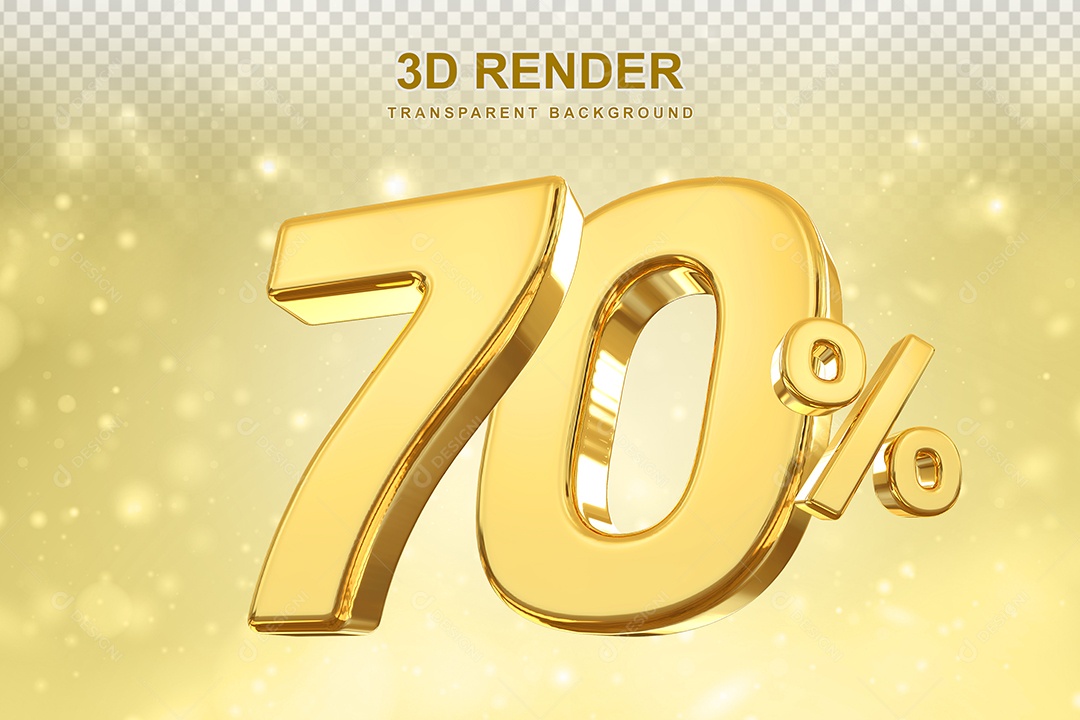 Número de Desconto 70% Elemento 3D Dourado para Composição PSD