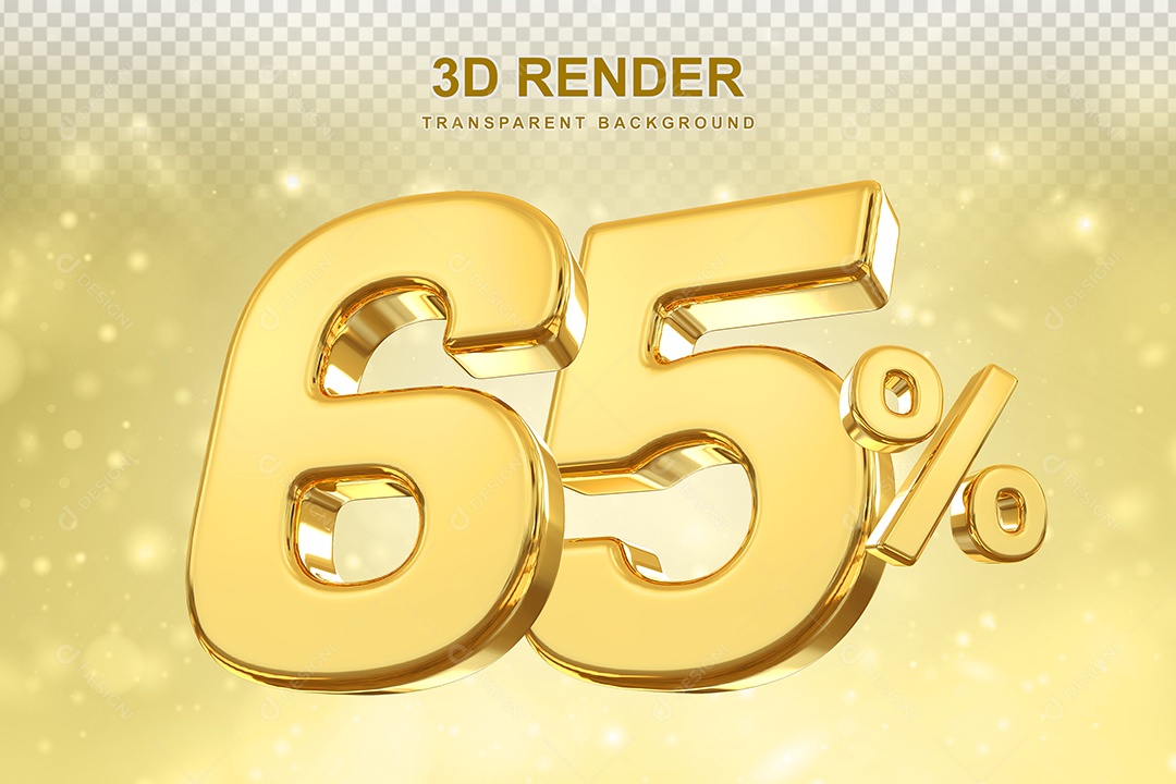 Número de Desconto 65% Elemento 3D Dourado para Composição PSD
