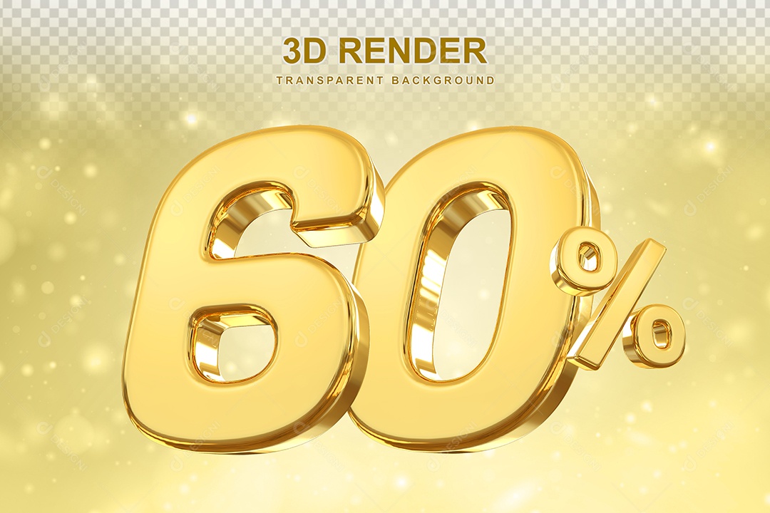 Número de Desconto 60% Elemento 3D Dourado para Composição PSD