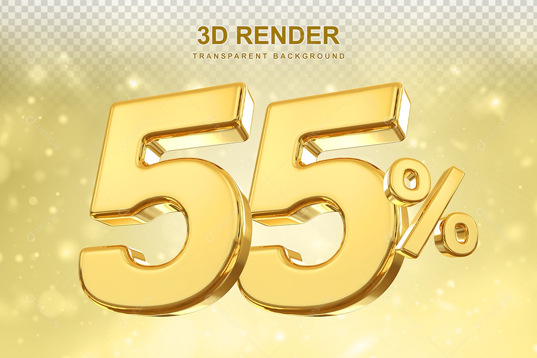 Número de Desconto 55% Elemento 3D Dourado para Composição PSD