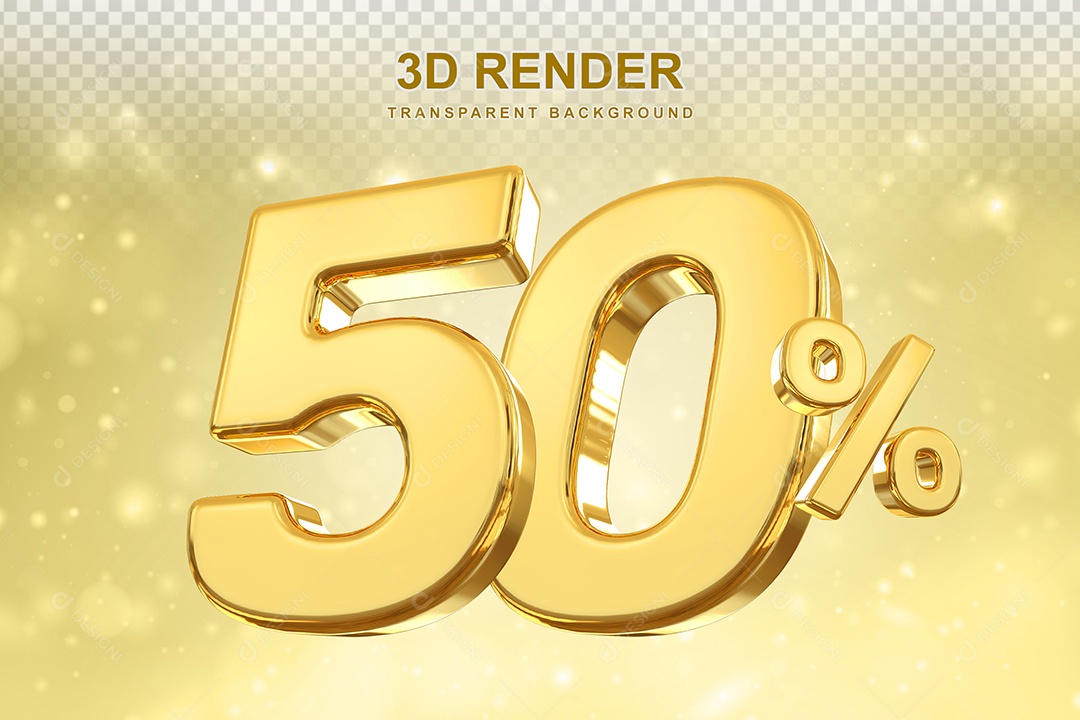 Número de Desconto 50% Elemento 3D Dourado para Composição PSD