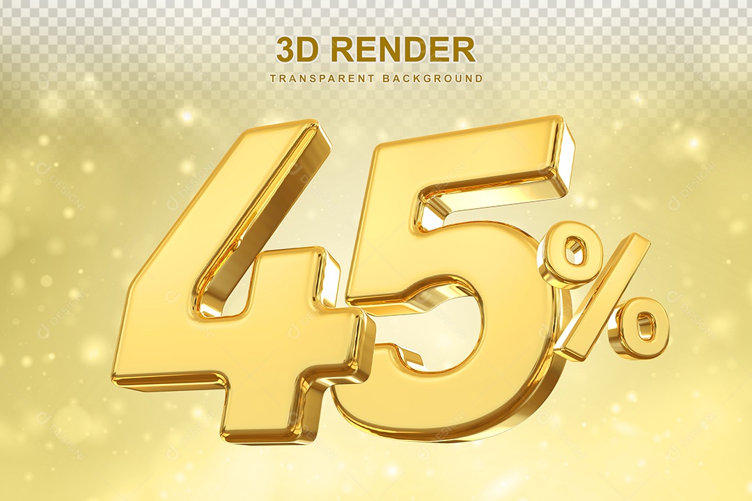 Número de Desconto 45% Elemento 3D Dourado para Composição PSD