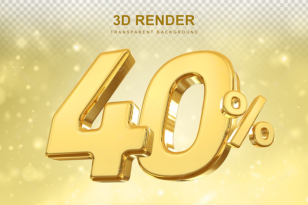 Número de Desconto 40% Elemento 3D Dourado para Composição PSD
