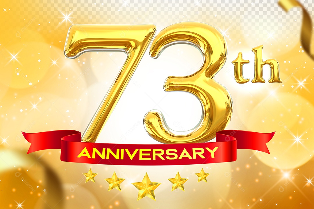 Número 73º Aniversário Elemento 3D Dourado para Composição PSD