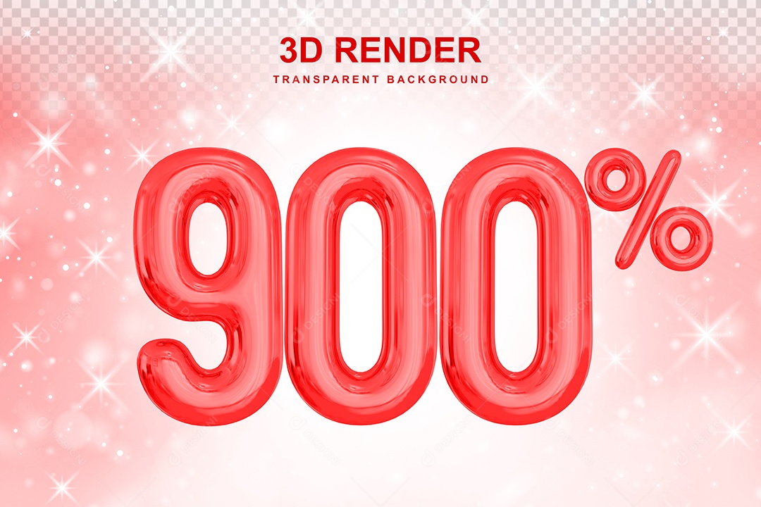 Número de Desconto 900% Elemento 3D Vermelho para Composição PSD