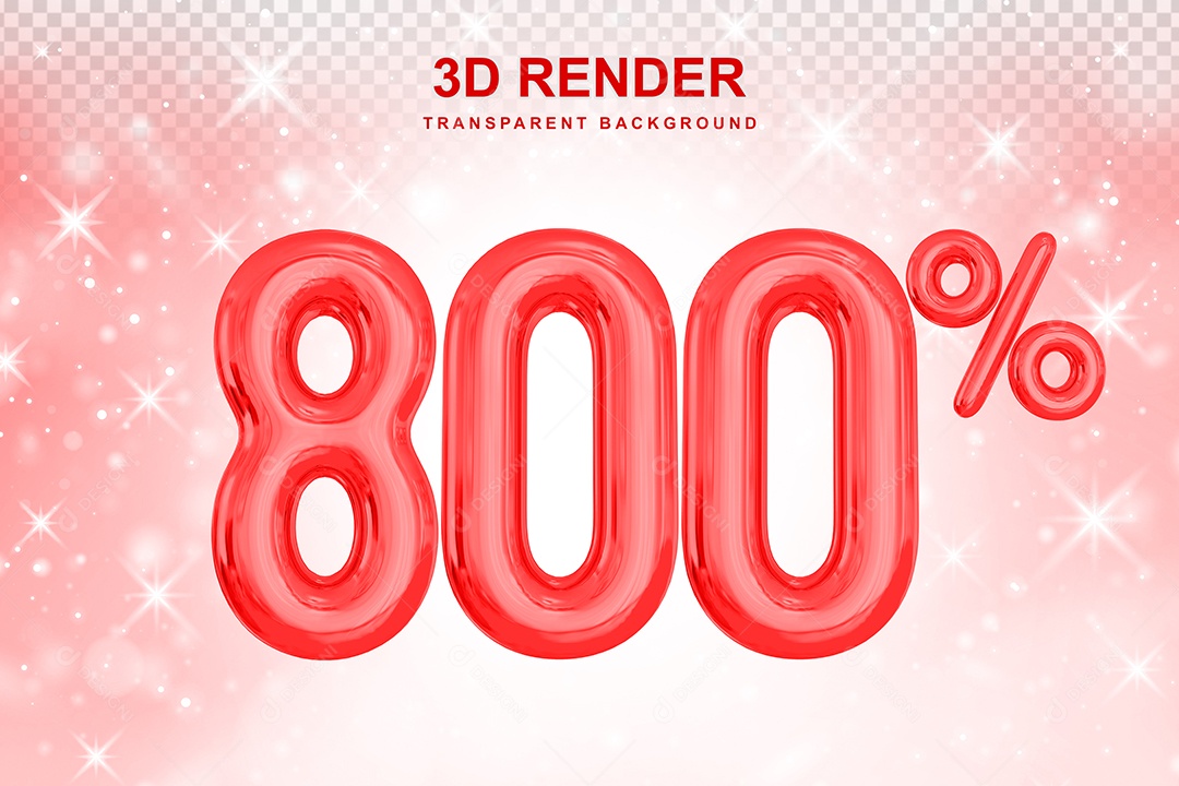 Número de Desconto 800% Elemento 3D Vermelho para Composição PSD