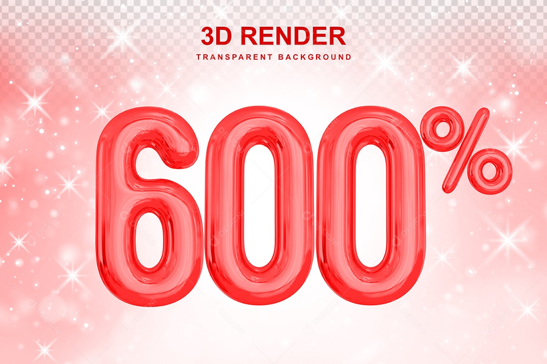 Número de Desconto 600% Elemento 3D Vermelho para Composição PSD