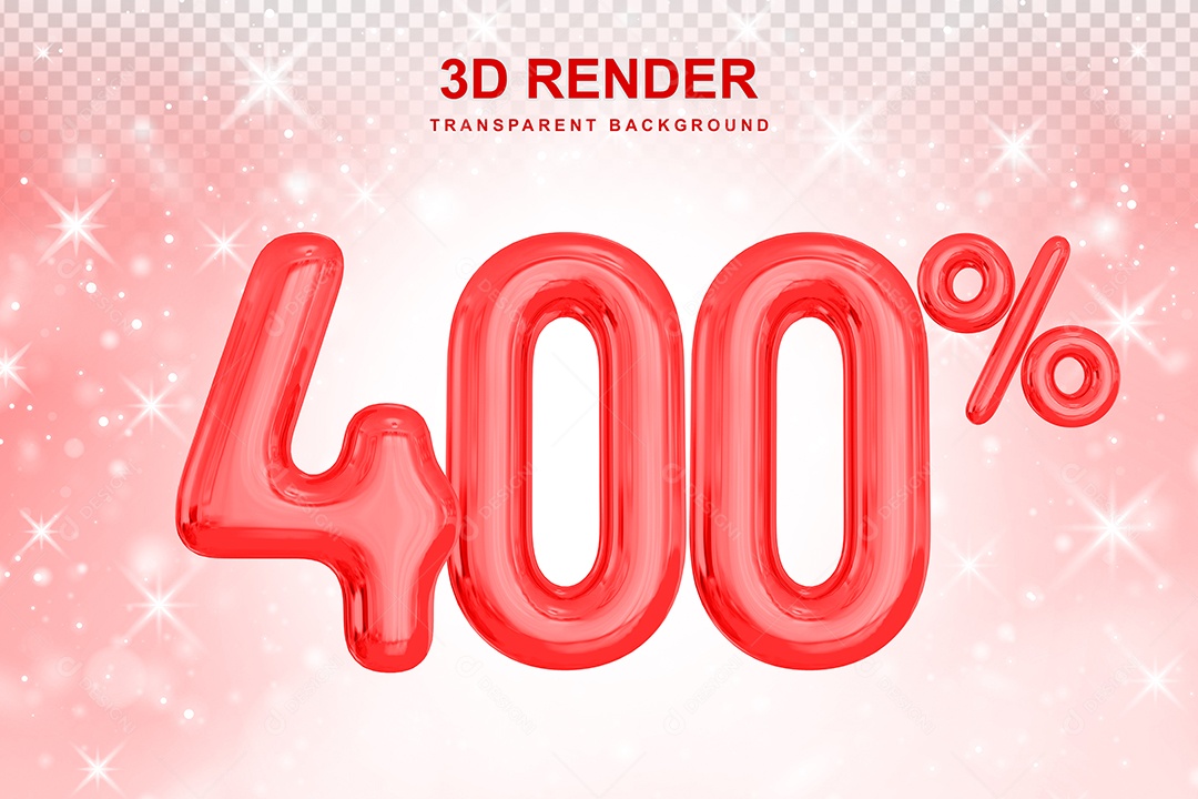 Número de Desconto 400% Elemento 3D Vermelho para Composição PSD