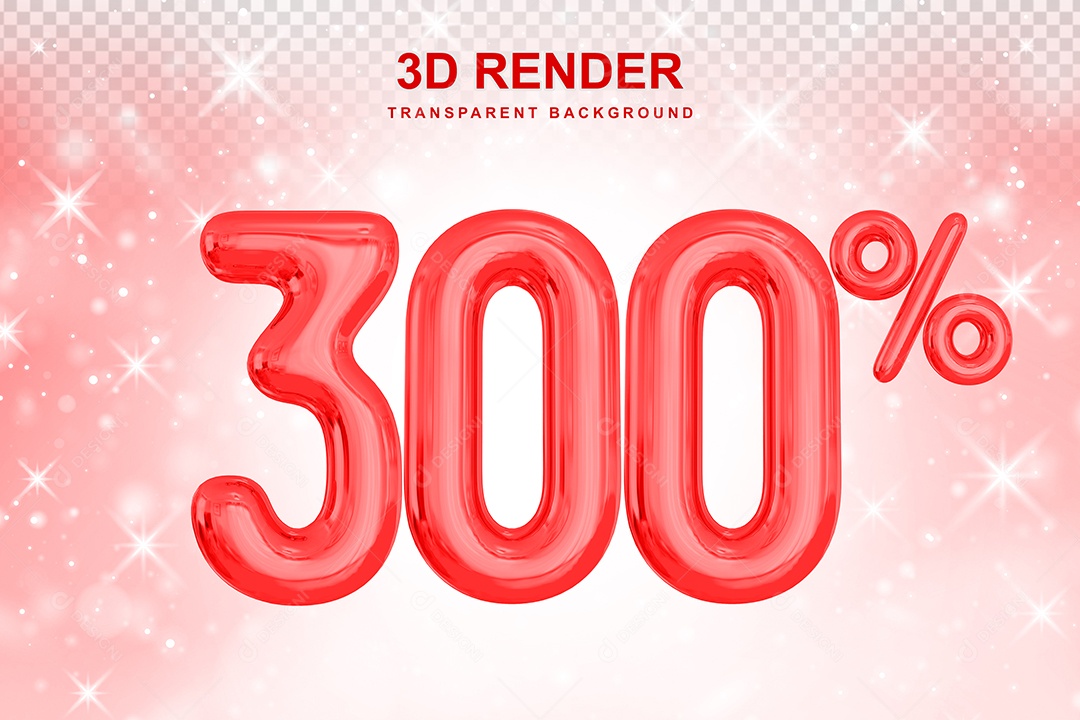 Número de Desconto 300% Elemento 3D Vermelho para Composição PSD