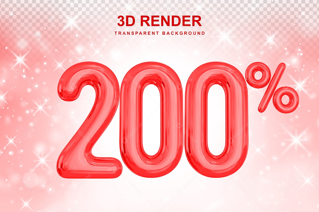 Número de Desconto 200% Elemento 3D Vermelho para Composição PSD