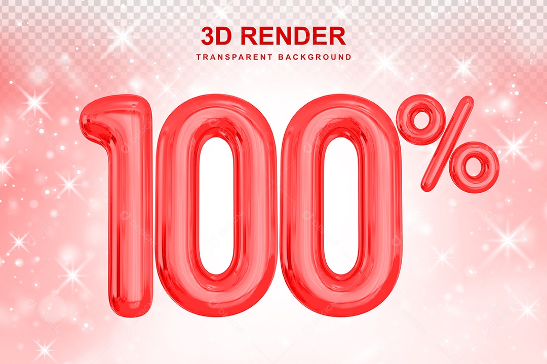Número de Desconto 100% Elemento 3D Vermelho para Composição PSD