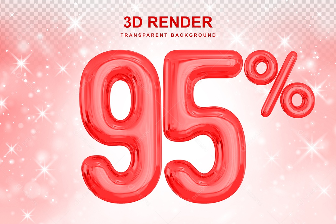 Número de Desconto 95% Elemento 3D Vermelho para Composição PSD