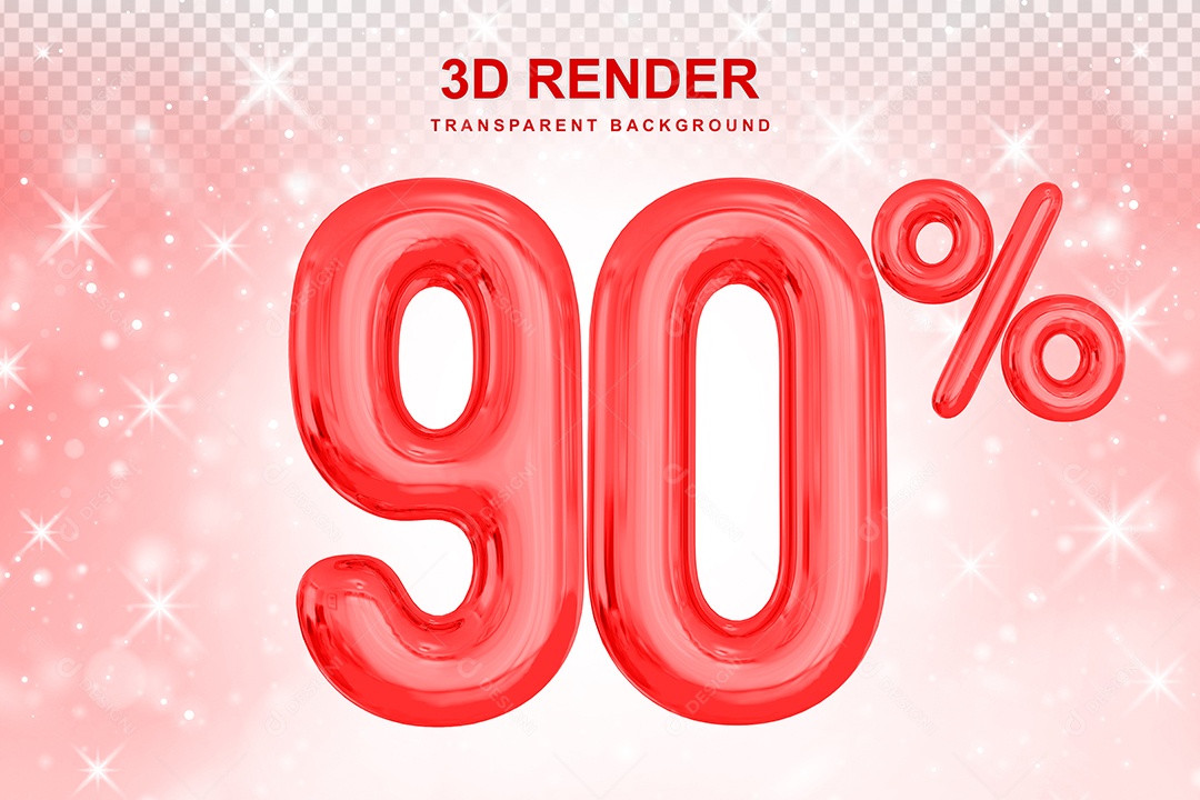 Número de Desconto 90% Elemento 3D Vermelho para Composição PSD