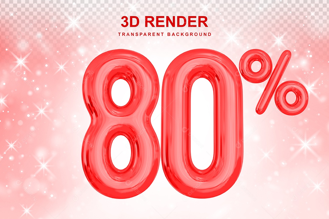 Número de Desconto 80% Elemento 3D Vermelho para Composição PSD