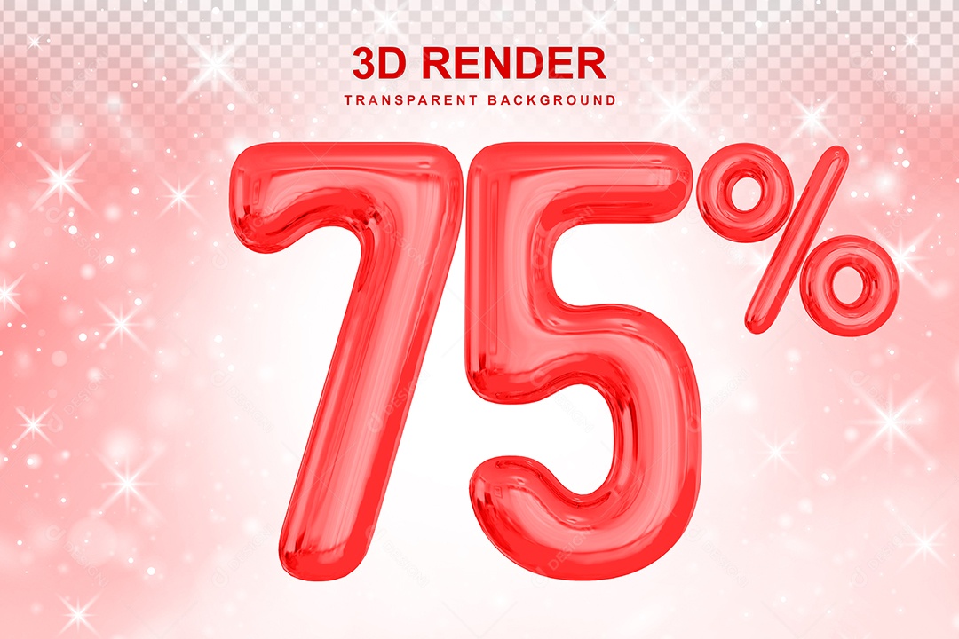 Número de Desconto 75% Elemento 3D Vermelho para Composição PSD