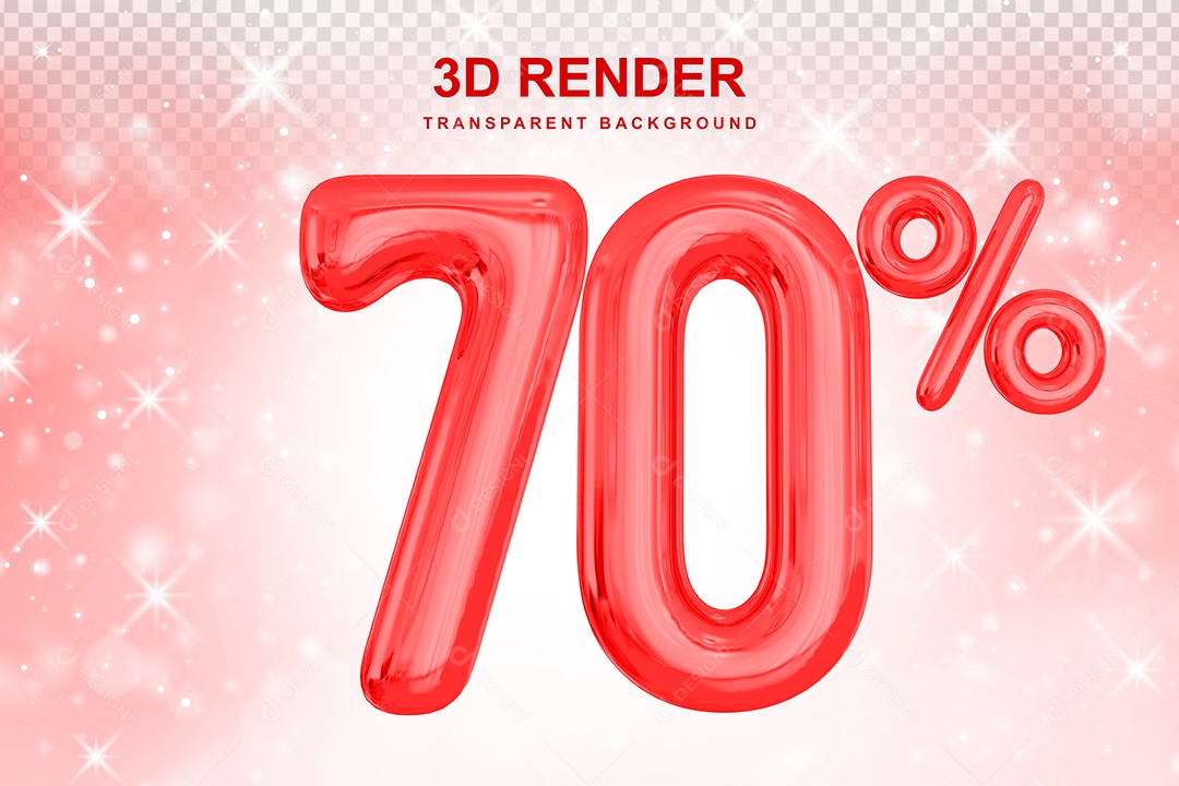 Número de Desconto 70% Elemento 3D Vermelho para Composição PSD