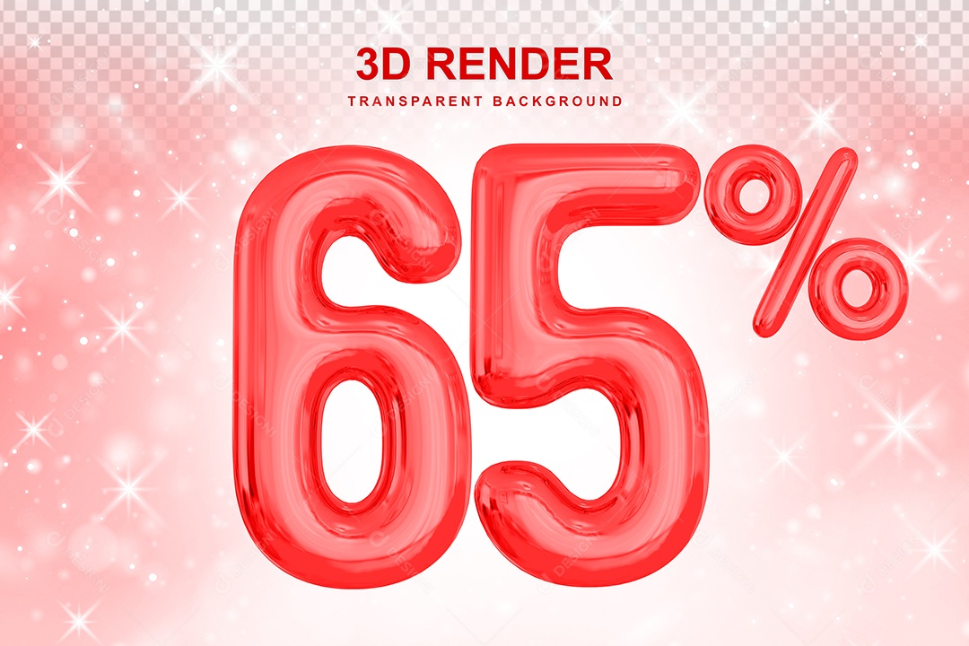 Número de Desconto 65% Elemento 3D Vermelho para Composição PSD