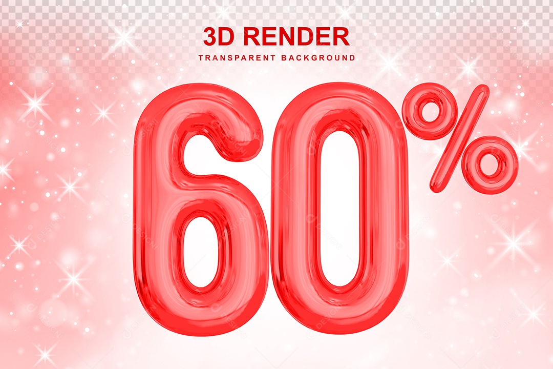 Número de Desconto 60% Elemento 3D Vermelho para Composição PSD