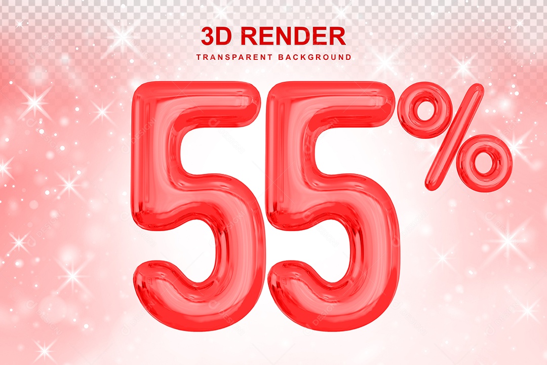 Número de Desconto 55% Elemento 3D Vermelho para Composição PSD