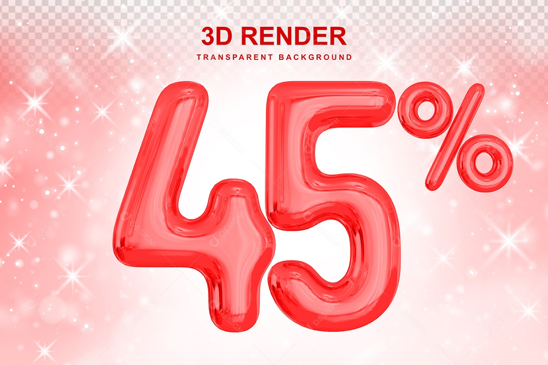 Número de Desconto 45% Elemento 3D Vermelho para Composição PSD