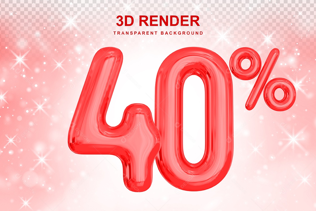 Número de Desconto 40% Elemento 3D Vermelho para Composição PSD