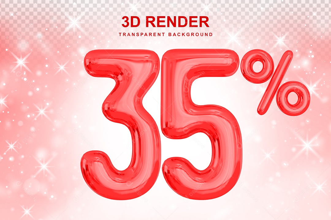 Número de Desconto 35% Elemento 3D Vermelho para Composição PSD