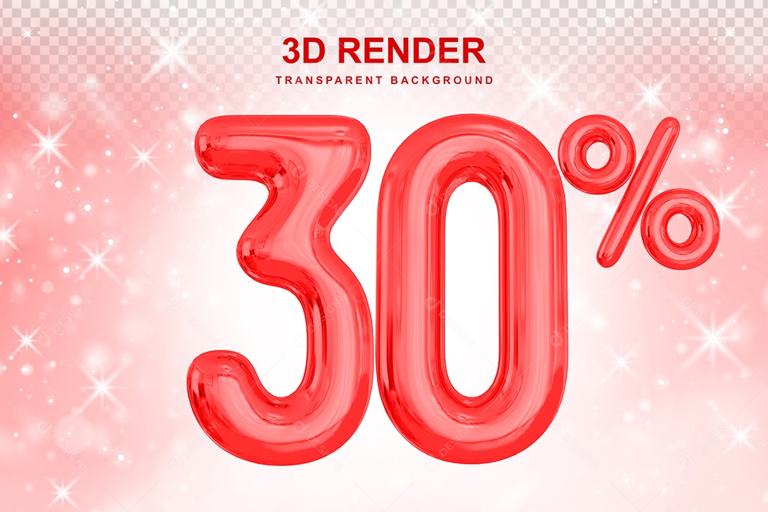 Número de Desconto 30% Elemento 3D Vermelho para Composição PSD