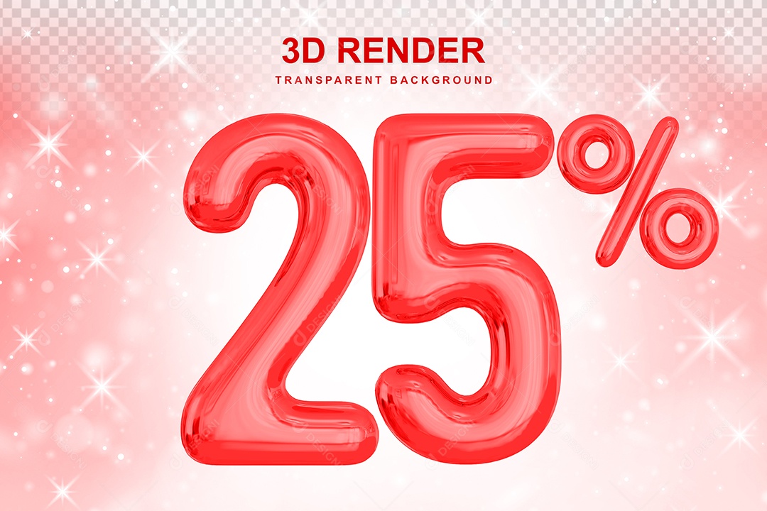 Número de Desconto 25% Elemento 3D Vermelho para Composição PSD