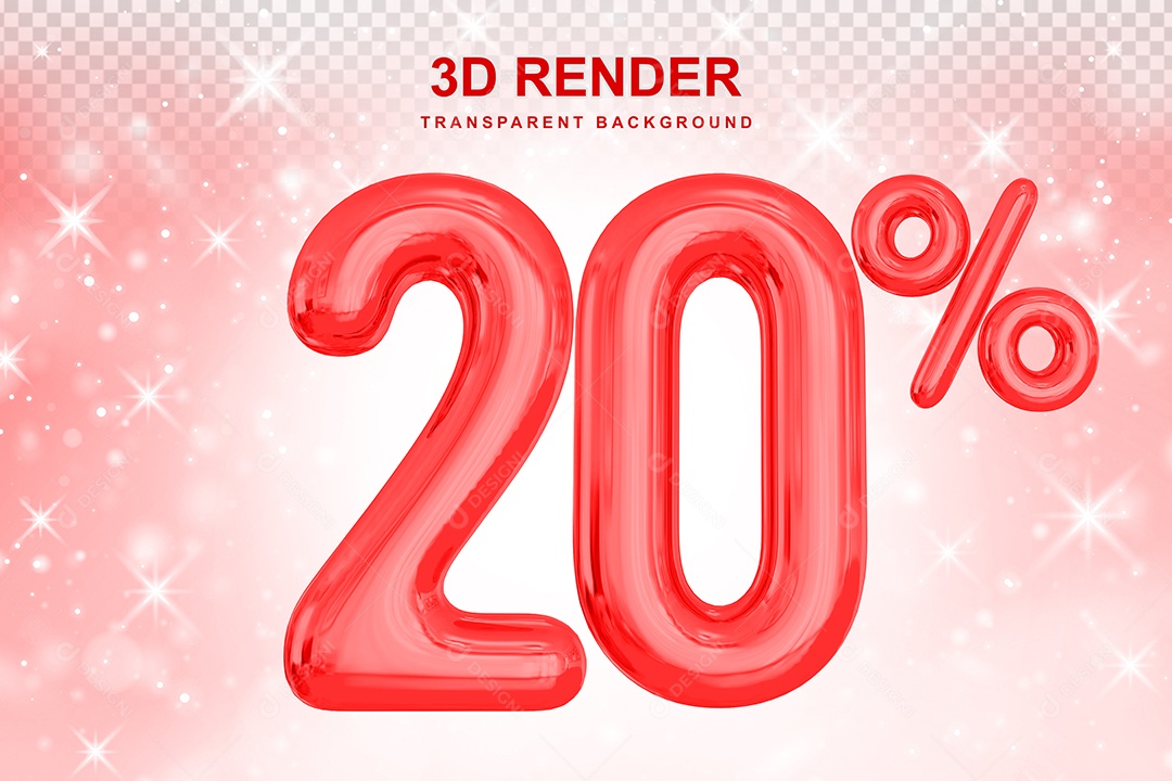 Número de Desconto 20% Elemento 3D Vermelho para Composição PSD
