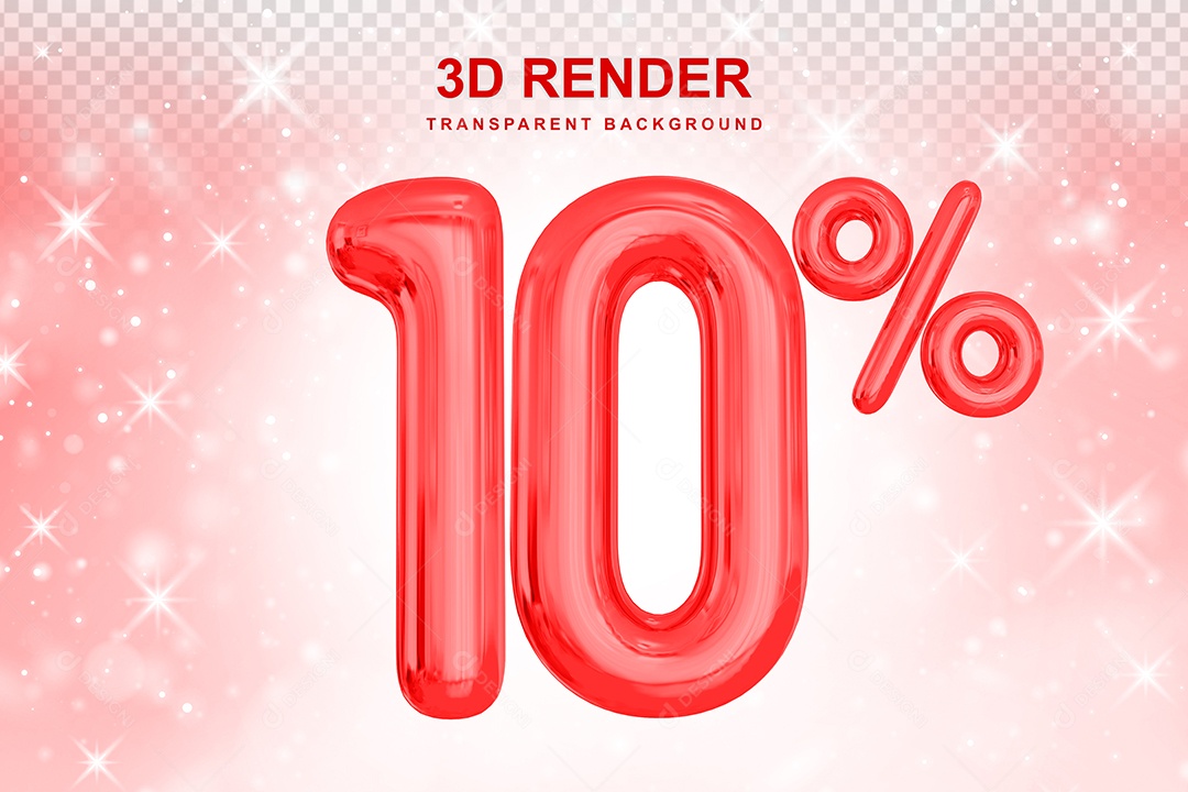 Número de Desconto 10% Elemento 3D Vermelho para Composição PSD