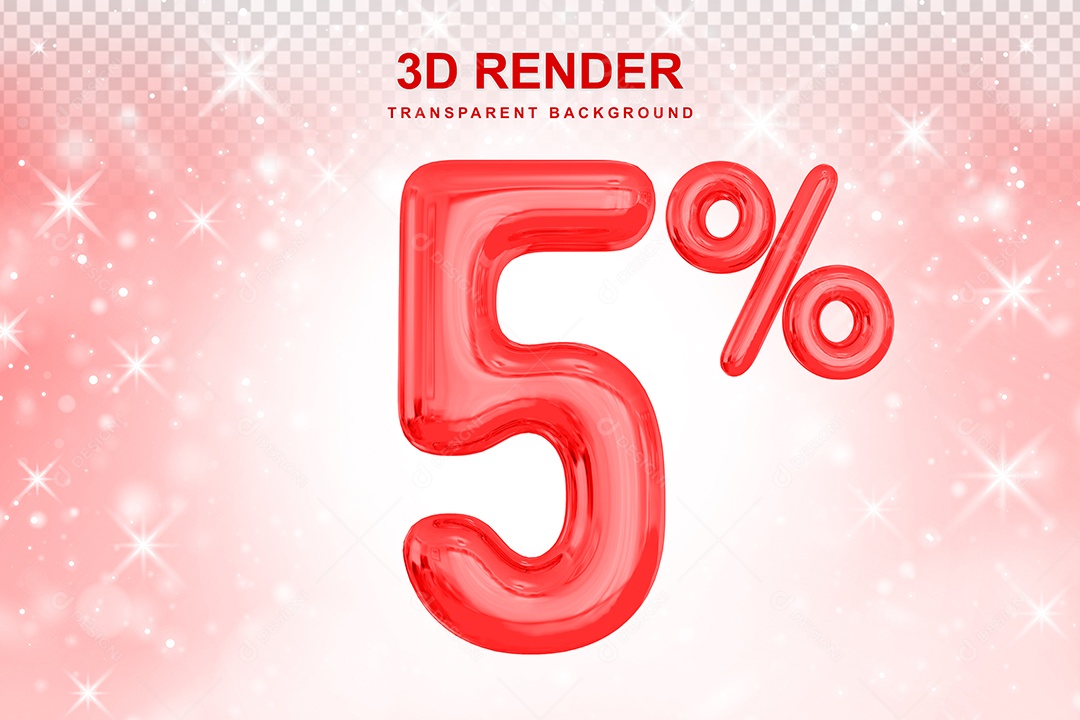Número de Desconto 5% Elemento 3D Vermelho para Composição PSD